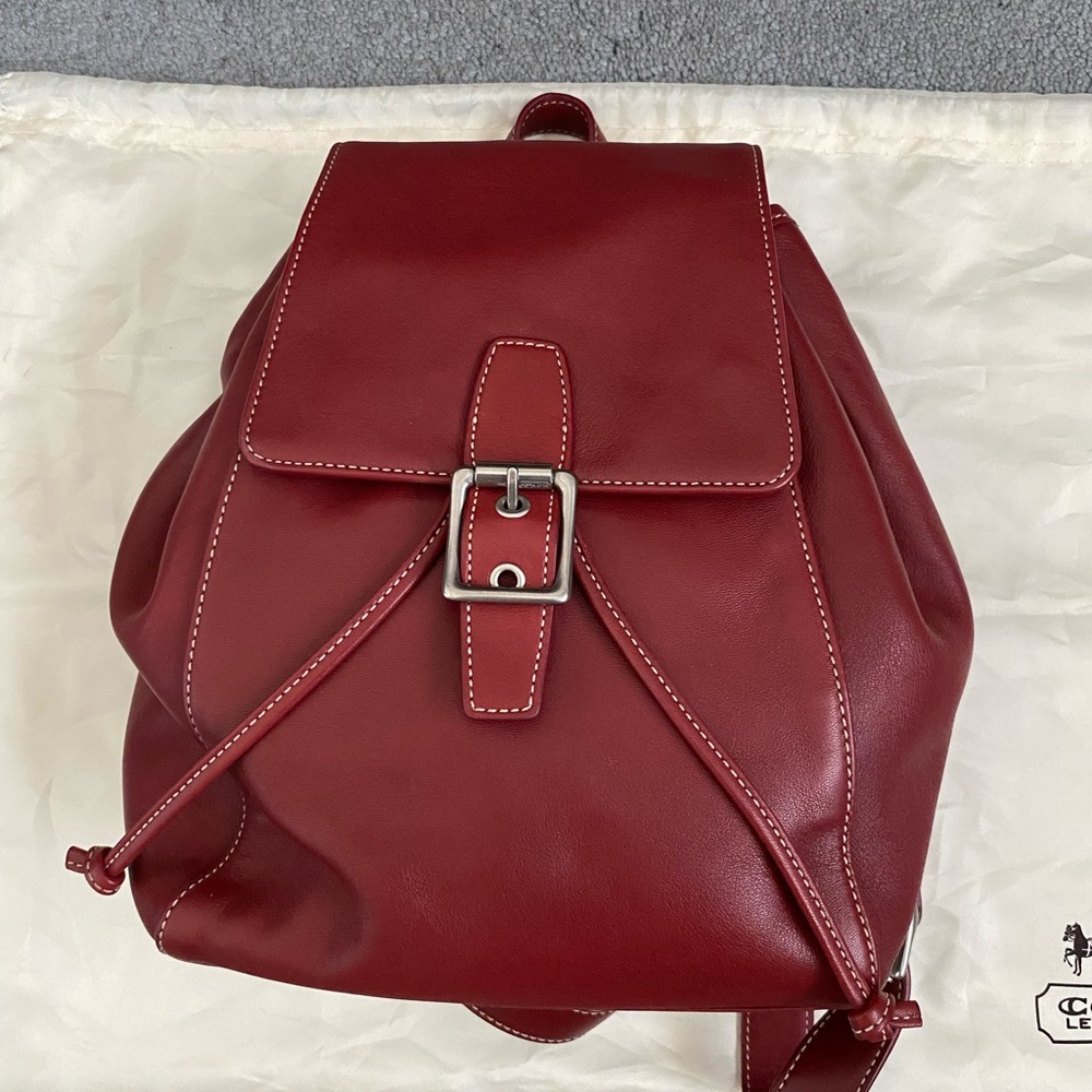EUC Vintage Coach  Red Drawstring Leather Backpack